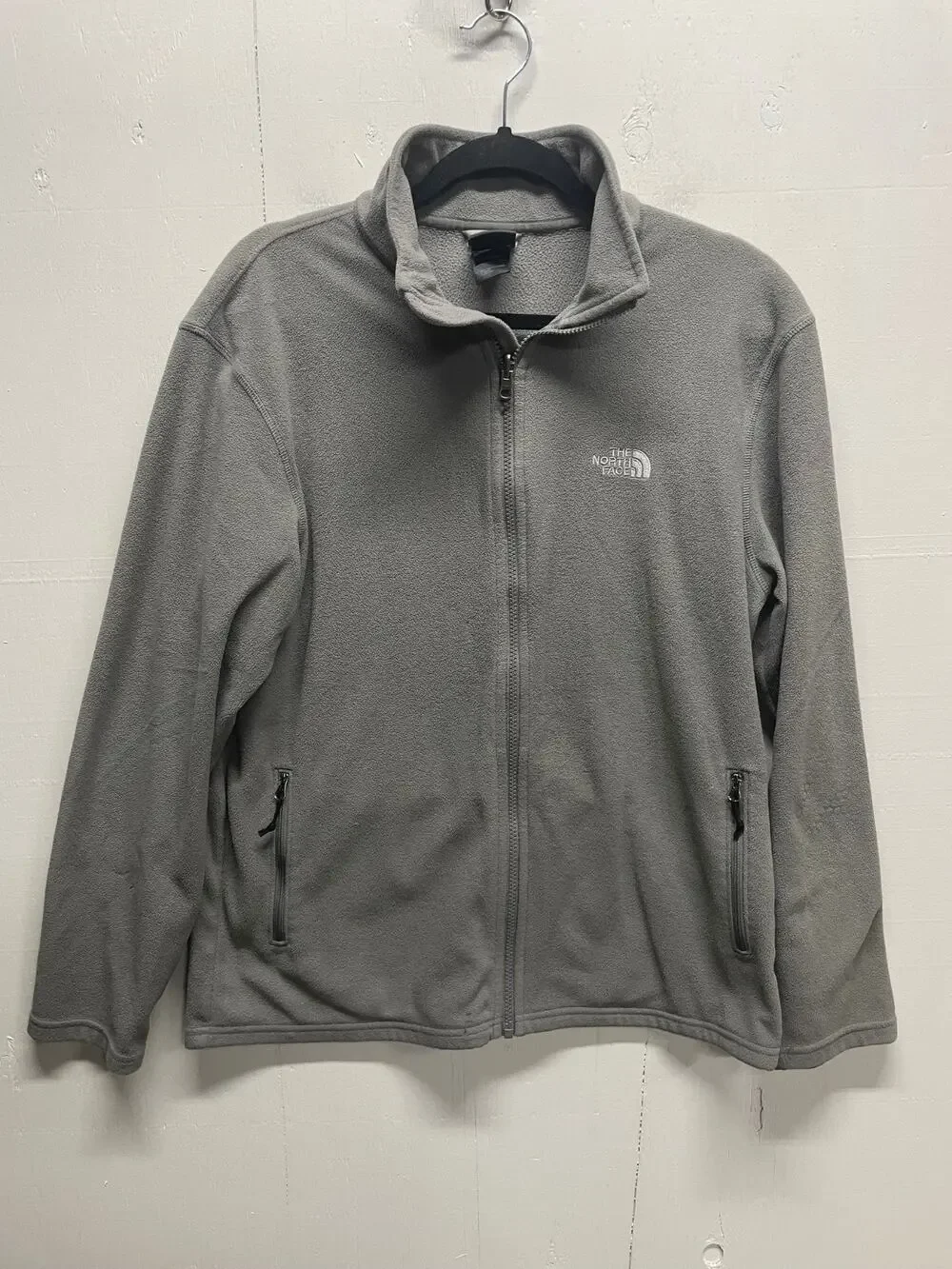 North Face Men's Zip Up Fleece Jacket Size Large Gray - Has Stain and Iron Mark
